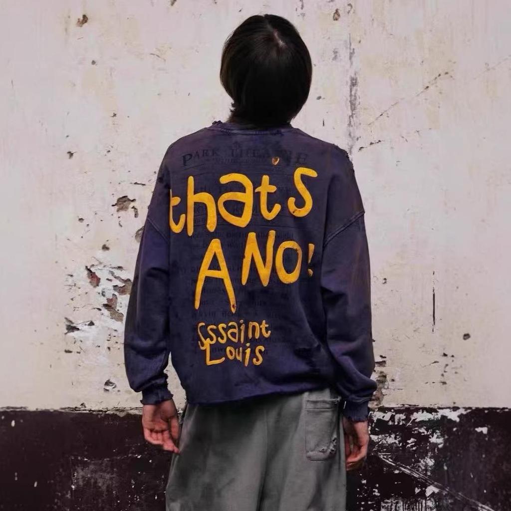 SAINT LOUIS Schweres Unisex-Sweatshirt - Ausgerissener Kragen, Gewaschen & Used-Look, 710g