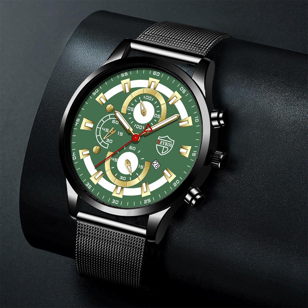 Mesh Strap Men'S Watch Business Fashion Automatic Calendar Luminous Quartz Watch