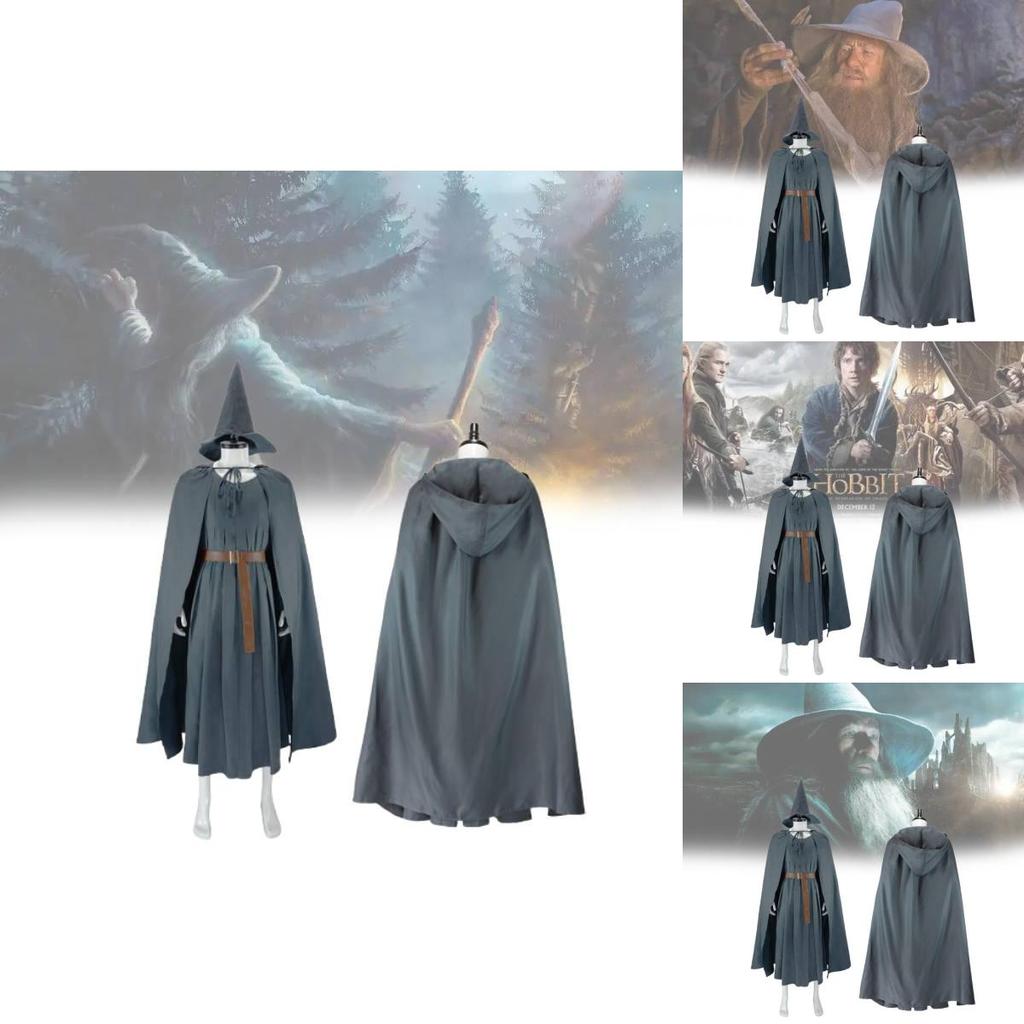 The Hobbit Gandalf Cosplay Costume With Cloak And Hat For Halloween Role Play