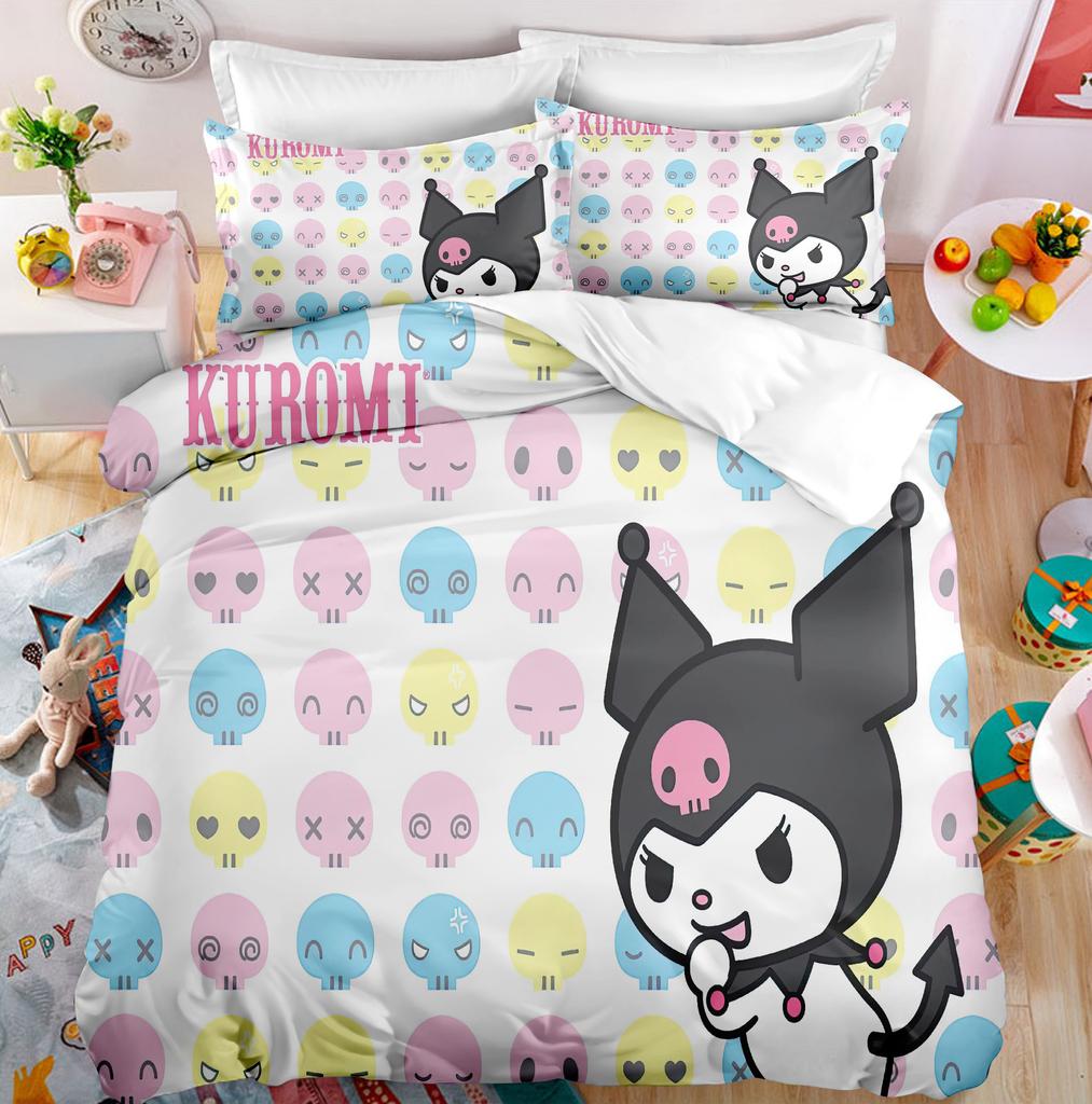 Digital Print Three-Piece Cartoon Cute Kuromi Kuromi Bedding