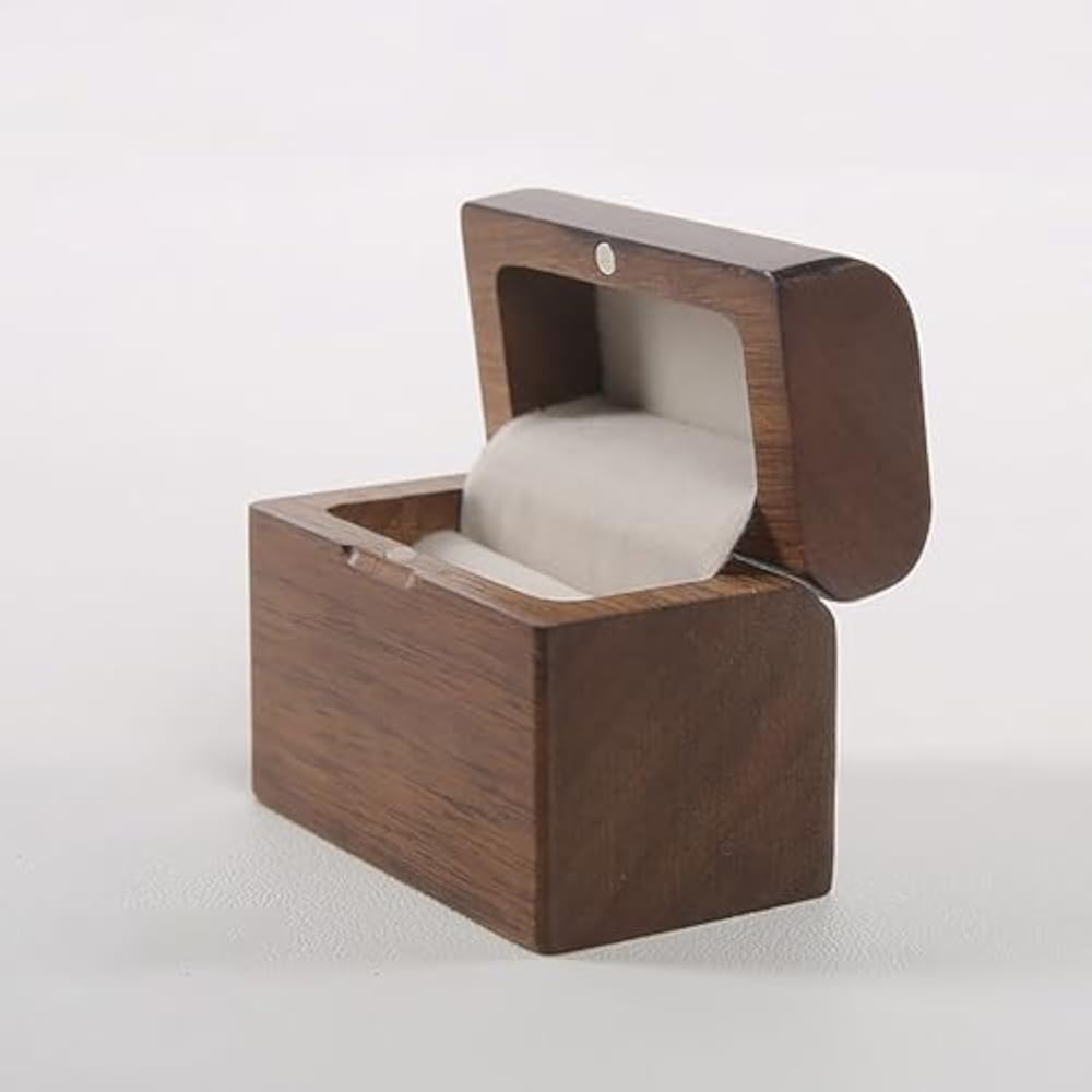 Single Slot Ring Box Jewelry Box Single Ring Wooden Flap Ring Storage Box Small Vintage Portable ...