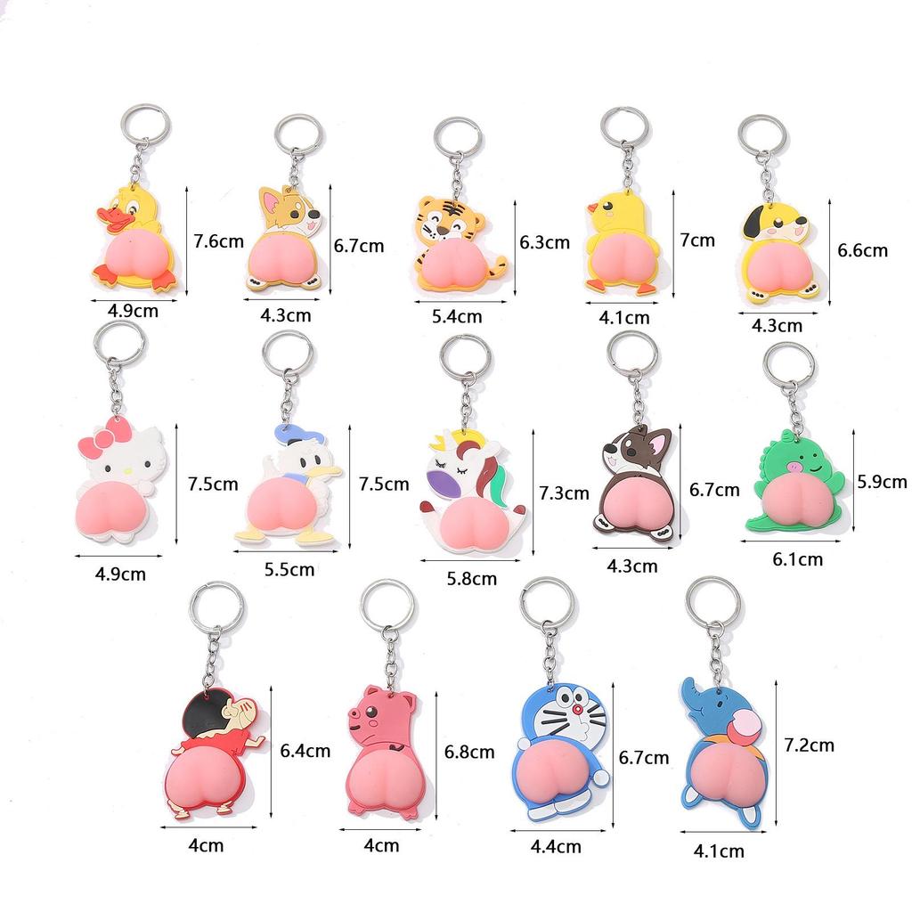 Cartoon Bouncy Butt Keychain - Soft Rubber Squeeze Pendant for Bags & Cars