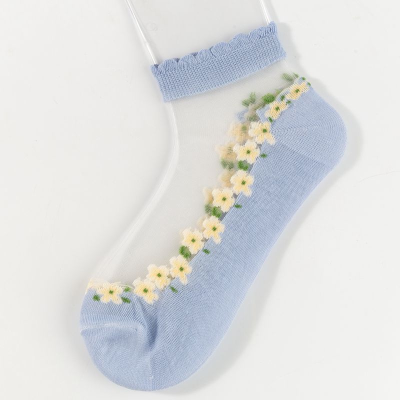 10 Pairs of Women's Thin Silk Stockings for Spring and Summer, Glass Lace Crystal Boat Socks, Cotton Socks, Breathable and Sweat-absorbent