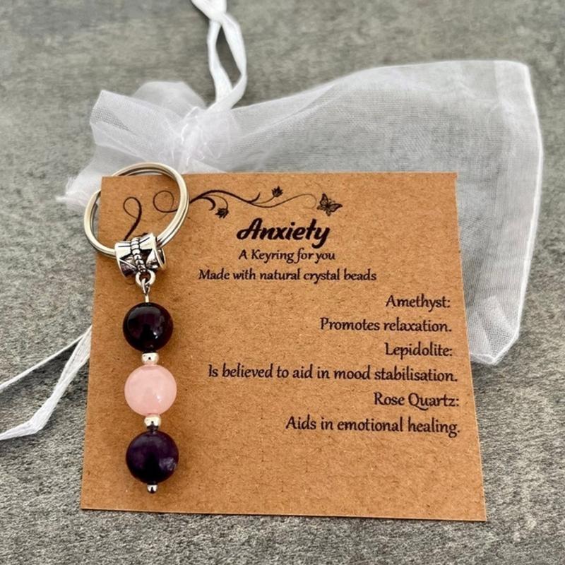 Sister Birthday Gift Set Agate Stone Keychain With Sentimental Message Card and Beaded Bracelet for Women