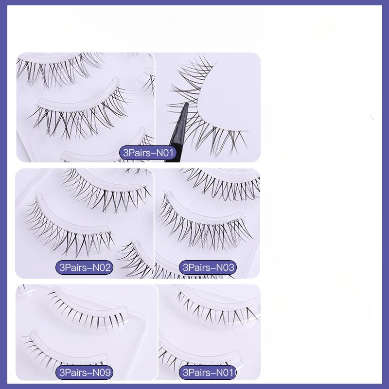 Novice Grafting False Eyelashes Natural Simulation 3 Pairs Of Cross-Curled Transparent Plain Super Soft Short