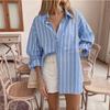 Women's Casual Vacation Style Loose Lapel  Striped Shirt Top
