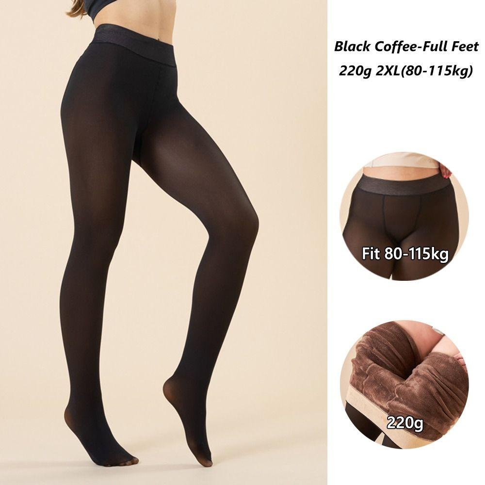 

Плотные поддельные полупрозрачные леггинсы с высокой талией, термочулки, зимние флисовые колготки для женщин 220g 2XL(80-115kg)-Black Coffee-Full Feet