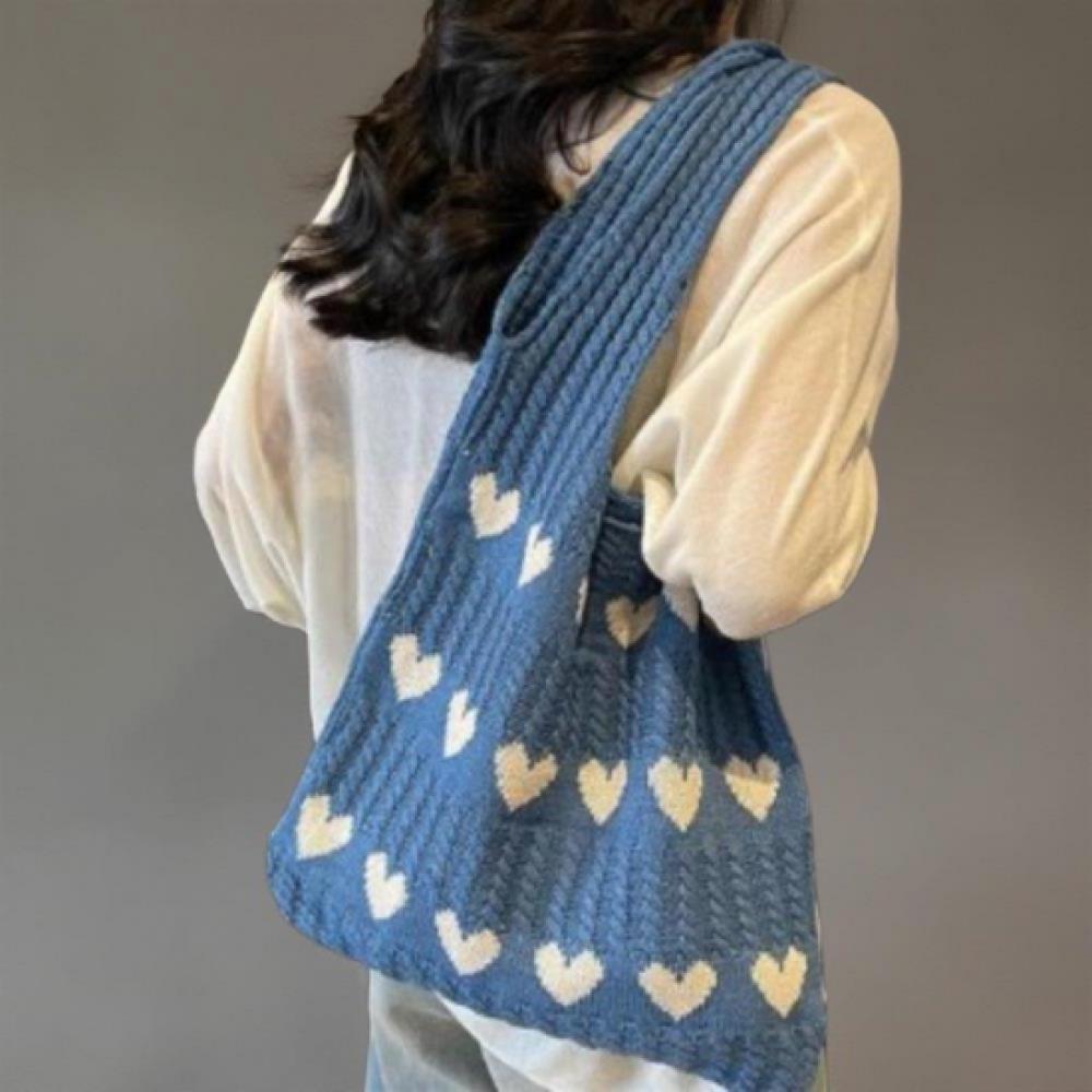 New ArrivalS Open Run Women S Heart deSign Large Capacity Knit Shoulder Bag