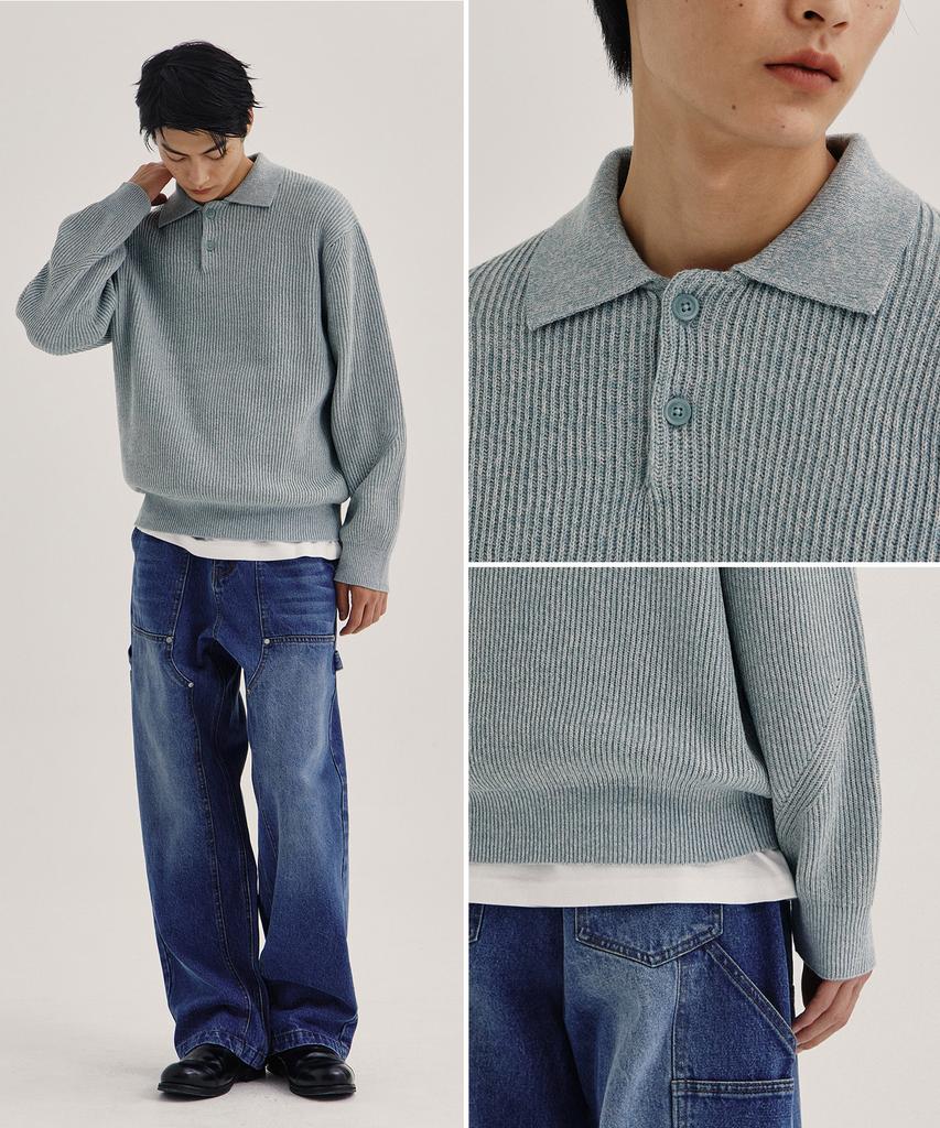 KIIMUIR Soft Texture Button Collar Knit_Mint