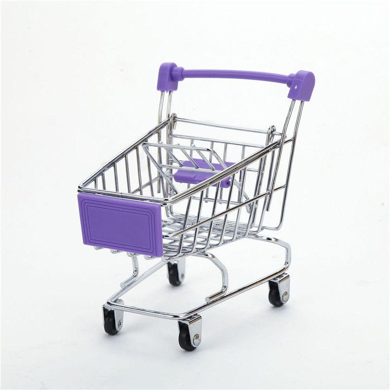 Adorable Children's Mini Metal Shopping Trolley And Colorful Basket Role Play Toy Set For Imaginative Play