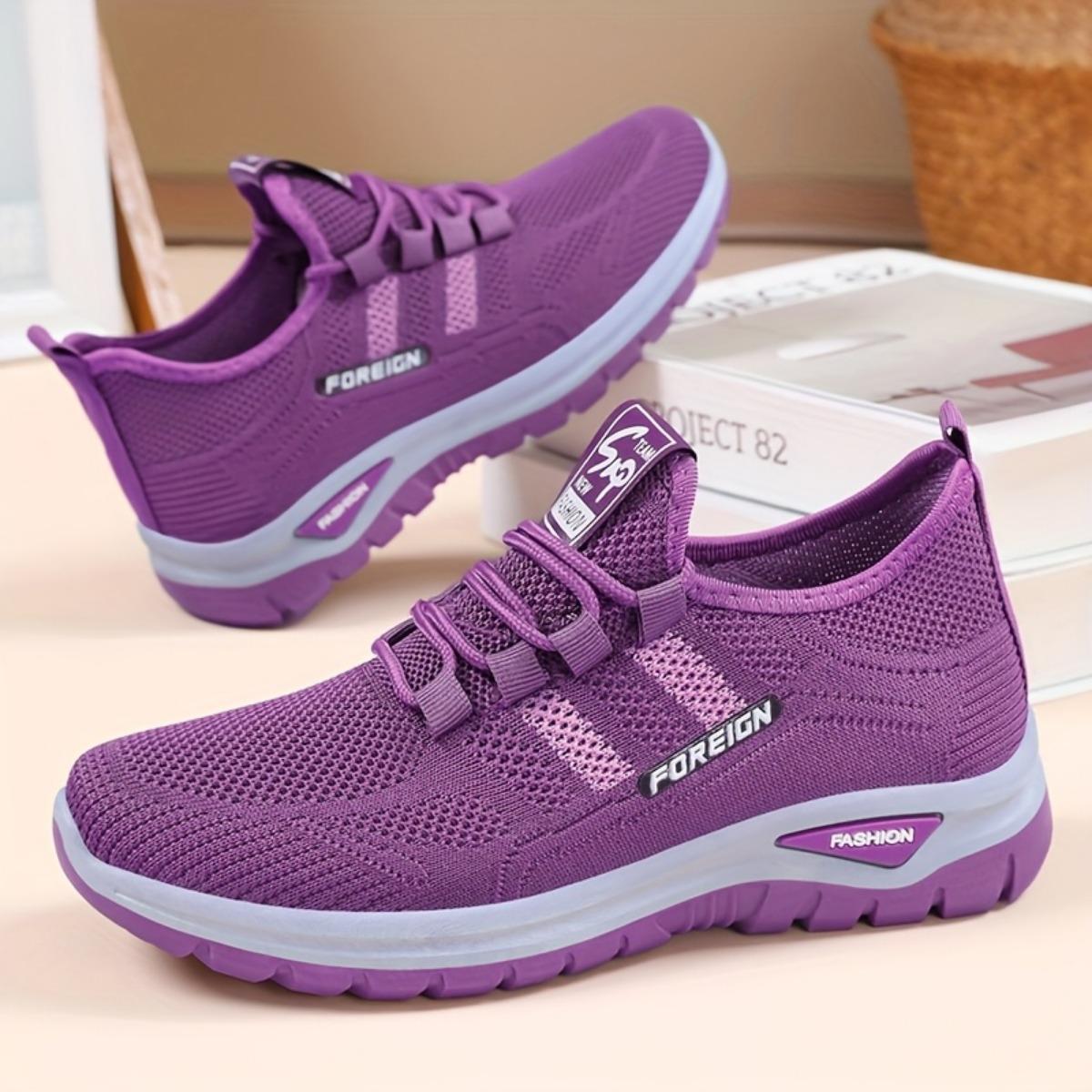 

Женские дышащие вязаные спортивные туфли - черные с красными полосками, подходят для всех сезонов. Дизайн с низким вырезом, легкий и с амортизацией 36 лавандовый