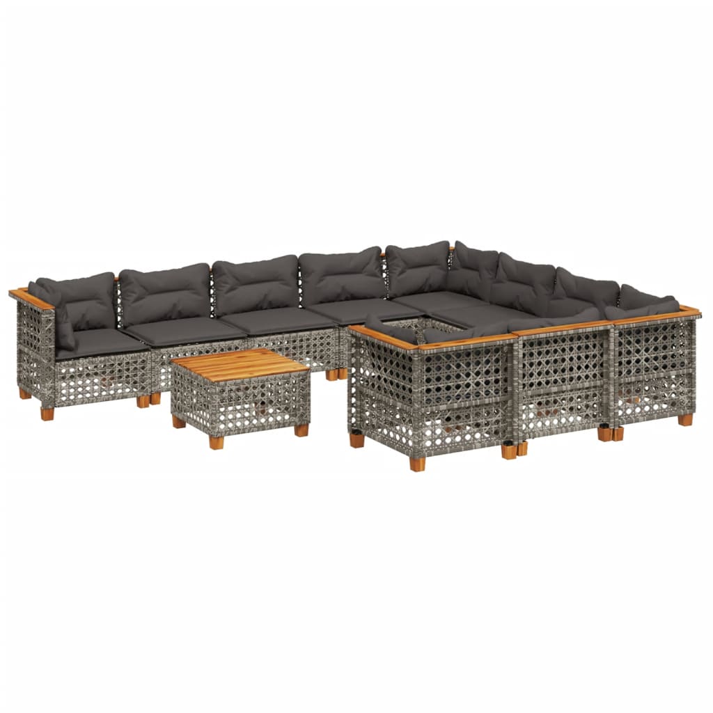 Vidaxl 11-Cz. Garden Furniture Set With Cushions, Grey Rattan Pe