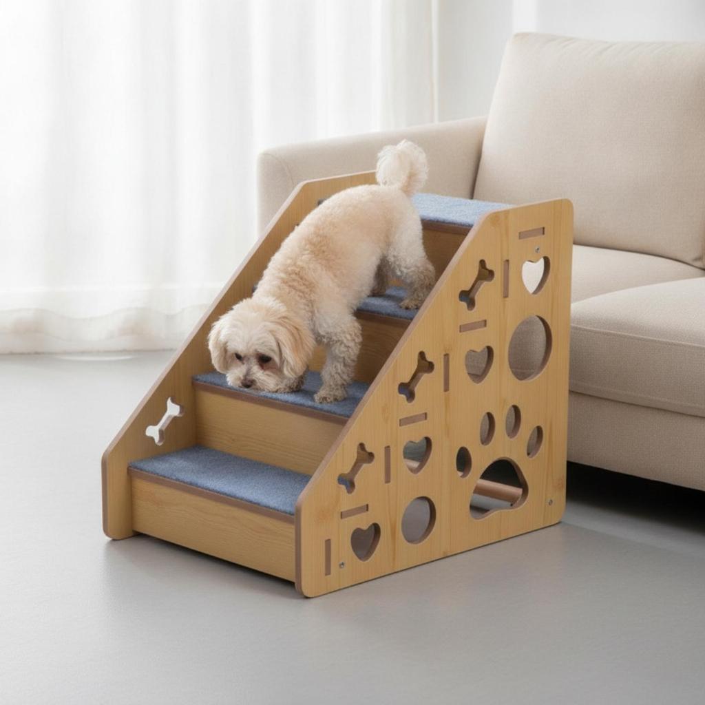 Carpeted Pet Steps Non-Slip for Bed Access, Senior Dogs