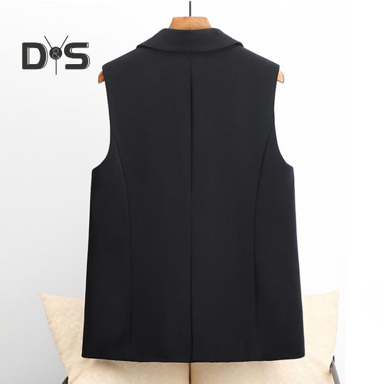 Women Vest Sleeveless Double Buttons Western Style Slim Fit Cardigan Suit Coat Pure Color Deep V Neck Formal Business Style Lady Waistcoat