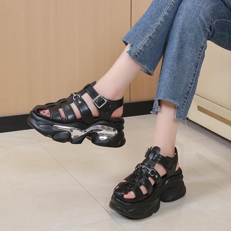 8CM Summer Gladiator Women Platform Wedges Heel Peep Toe Sandals Rome Design Sexy Mature Casual Shoes Ladies Female