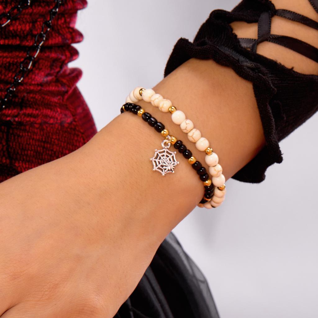 Gothic Halloween Pumpkin Crystal Beads Bracelet for Women Cartoon Cat Bat Ghost Elastic Chain Festival Party Wrist Jewelry Gift