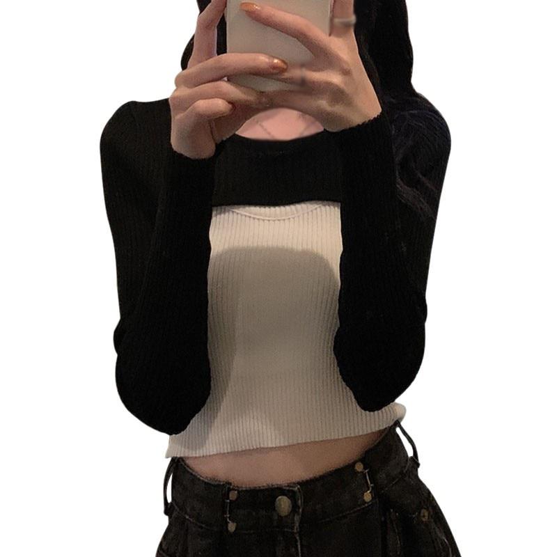 Short Stacked Knitted Top Women T-Shirts Autumn Slimming Suspenders Vetements