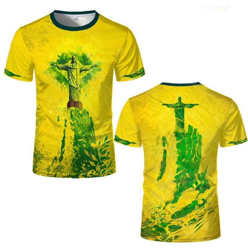 2026 New Christ The Redeemer Brazil T Shirt Men Green Print Tee Rio Landmark XXS