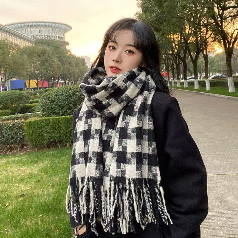 Plaid scarf women's winter high-end sense autumn and winter Korean version of the new imitation cashmere shawl thickened warm knitted scarf men