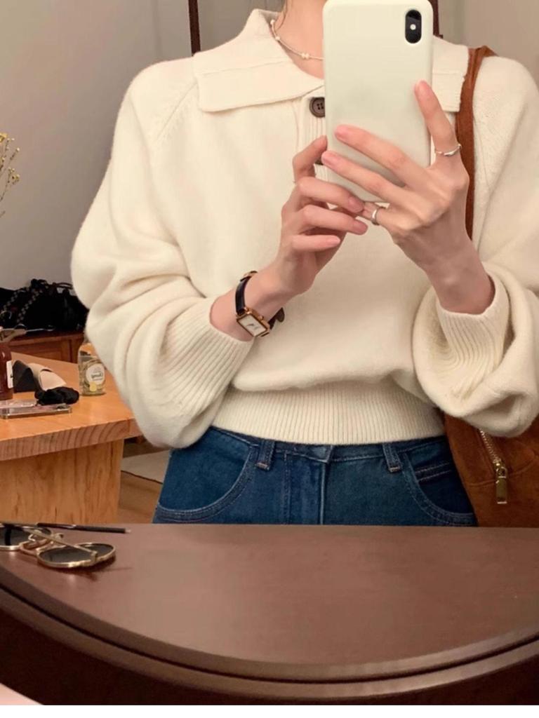 Korean-Style Women's Polo Collar Sweater - Summer Soft Knitwear