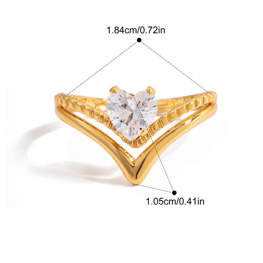 Yori Statement Heart White Cubic Zirconia Valentine's Day Open Ring for Women Tarnish Resistant Metal Attractive Jewelry