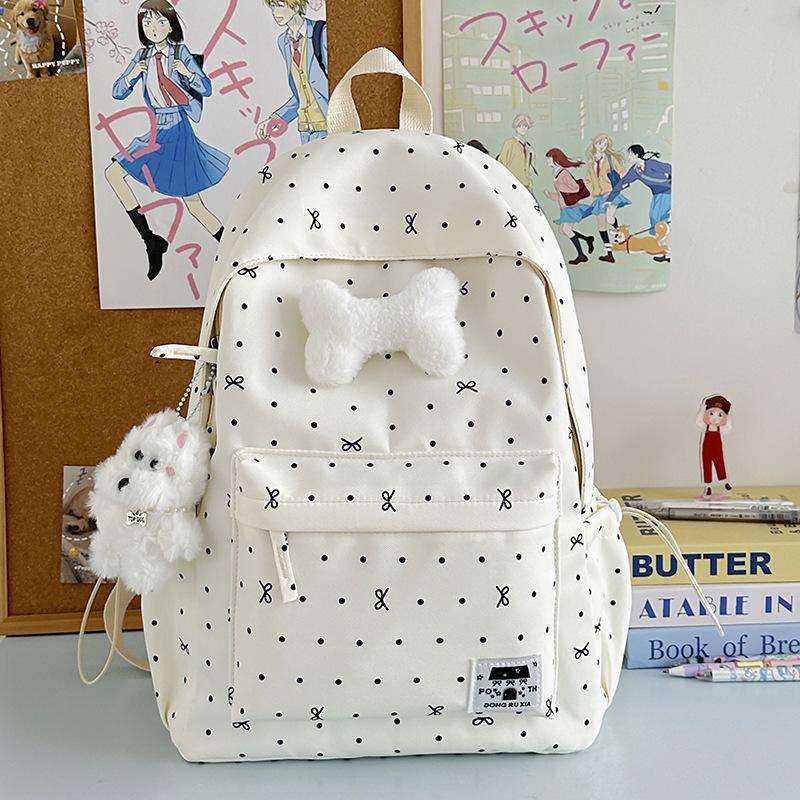 Schoolbag New Schoolbag Female Junior High School Girl Girl Heart Polka Dot Bow Versatile High Value Female Student Backpack