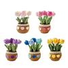 Potted Crochet Tulips Decors with Handcrafted Yarn Texture, Handmade Knitted Potted Flower for Tabletop Display, Gift for Women