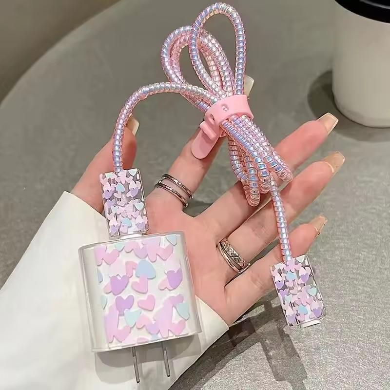 5Pcs/1Set Butterfly Charger Protective Case for iPhone 18W/20W Fast Charging Cable Data Anti-Break Charger Protective Rope