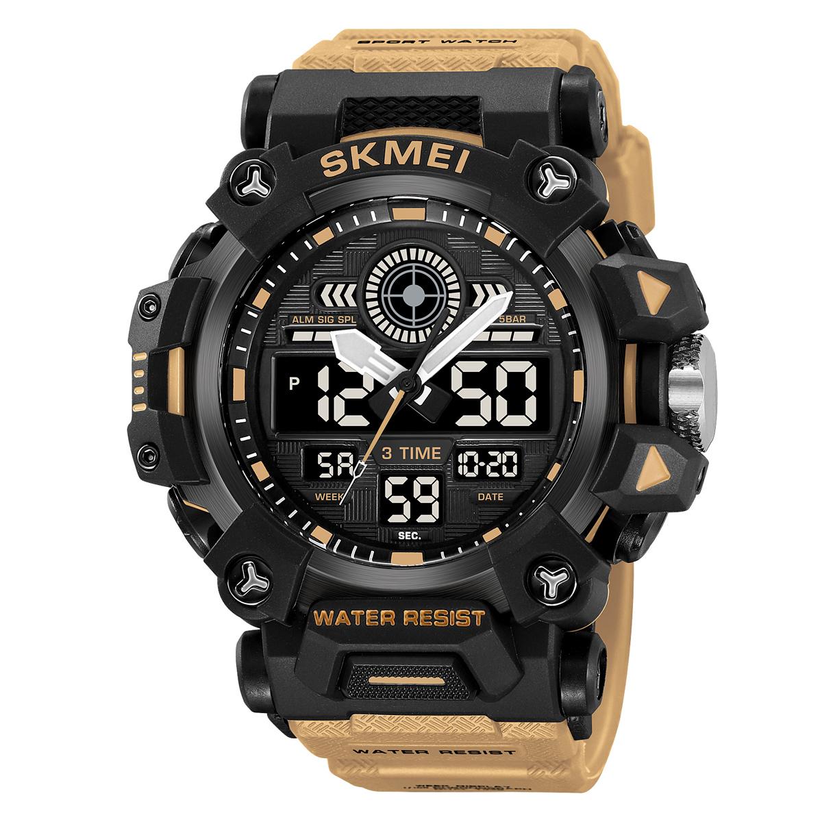 

SKMEI Watch for Men 3 Time & Dual Movement 50m Waterproof EL Light Digital Watch High Quality Sports Watch Digital Watch Men s Caual Watch хакі