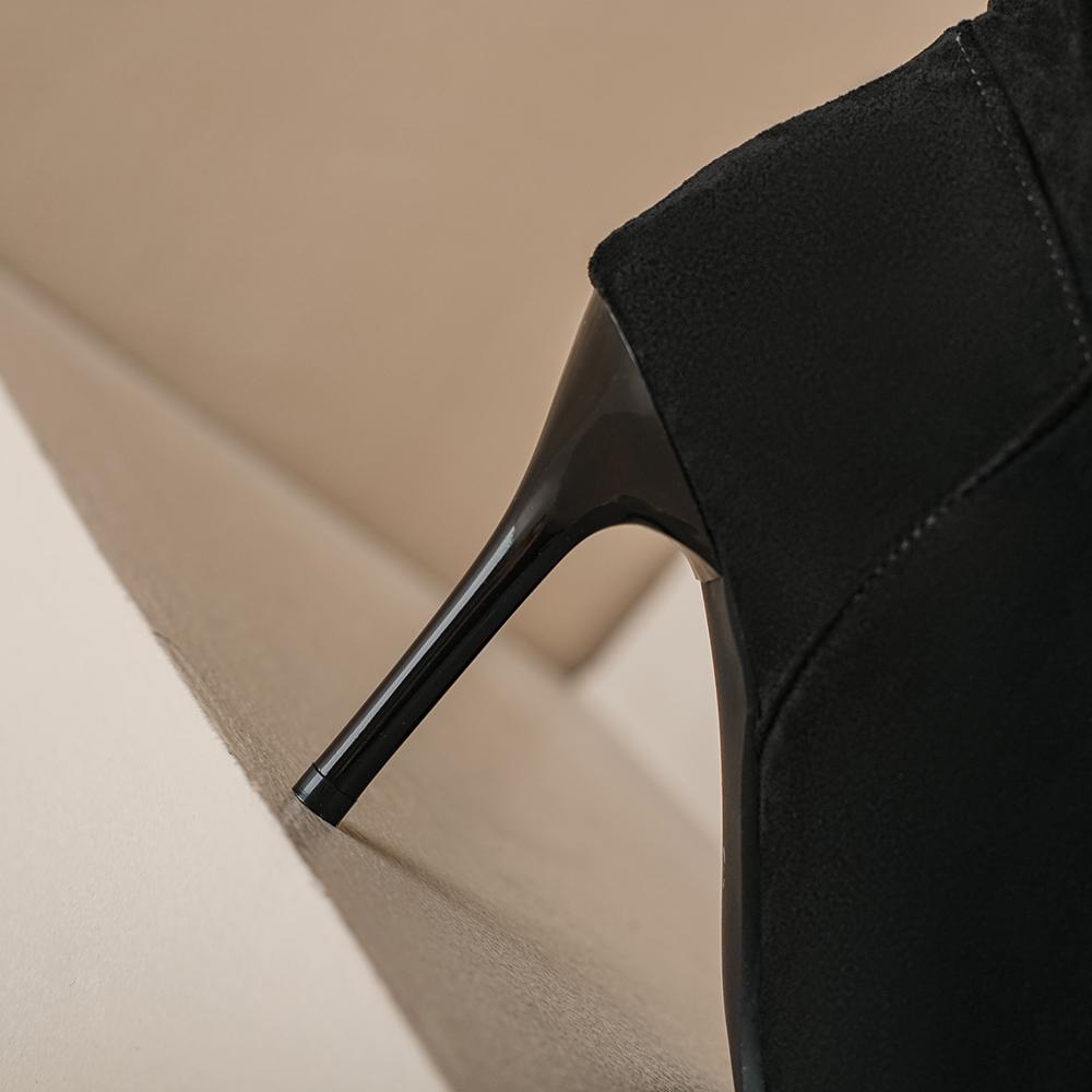 Apricot Black Women Mid Calf Boots High Stiletto Heel Big Size 48