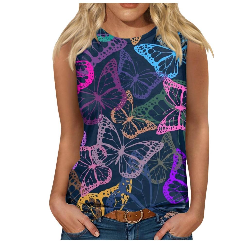 New Color Butterfly Tank Tops 3D Print Women O-Neck Casual Vest Off Shoulder Y2k Elegant Sleeveless Top Camisole Woman Clothing