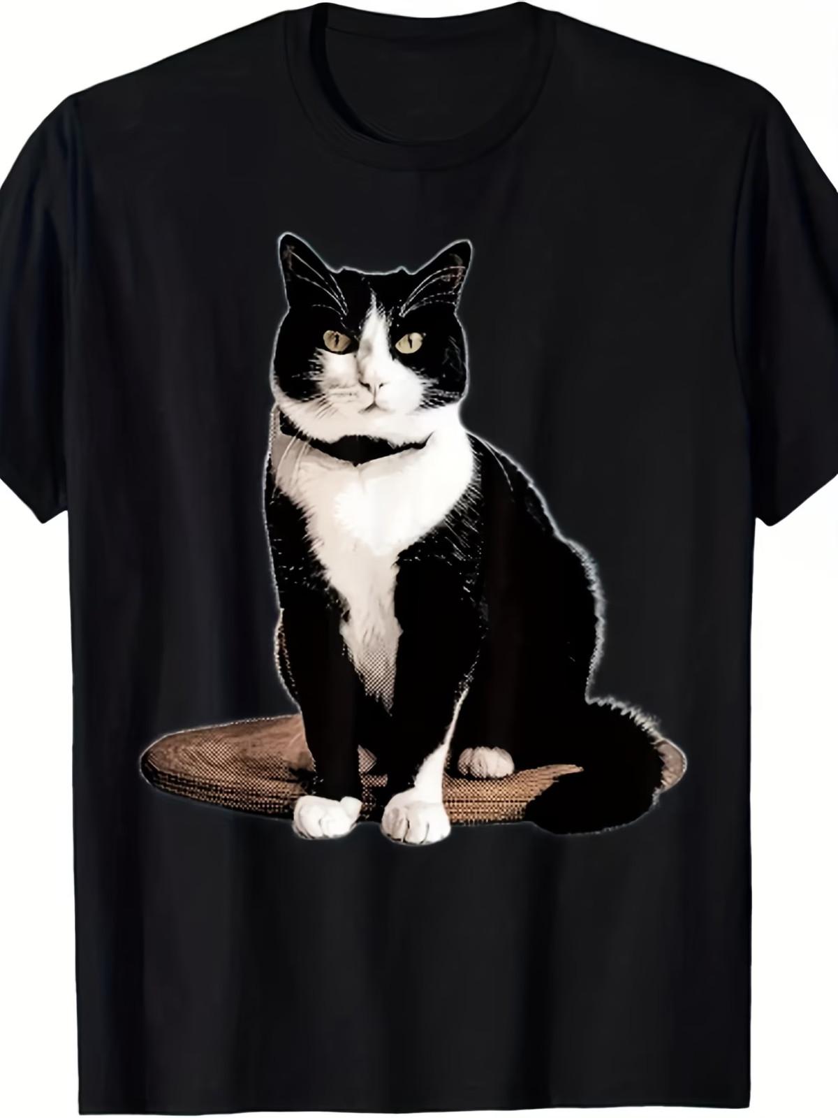 Funny Tuxedo Cat Graphic T-Shirt - & Retro Tabby Cat Design S