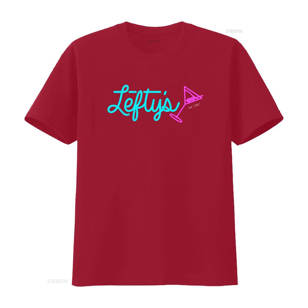 Leftys Bar T Shirt Logo Leisure Symbol Suit Sign Game Larry Games Gaming 1987 Est vintage Washed Soft streetwear Slightly