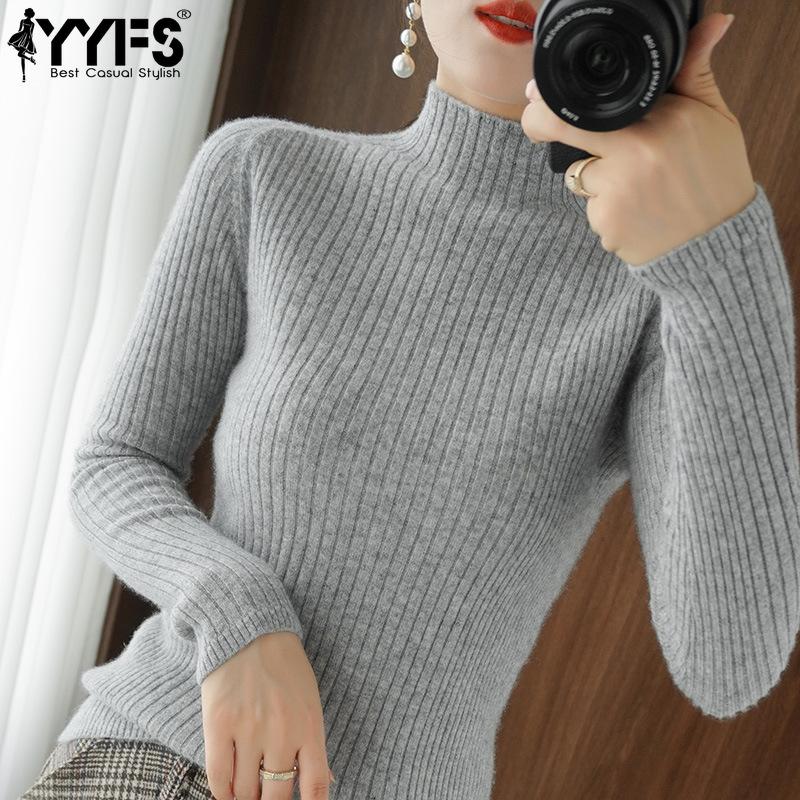 YYFS Damemote Uformelt Ensfarget Print Plus Size Høst Vinter Langermet Halv Turtleneck Slanke gensere