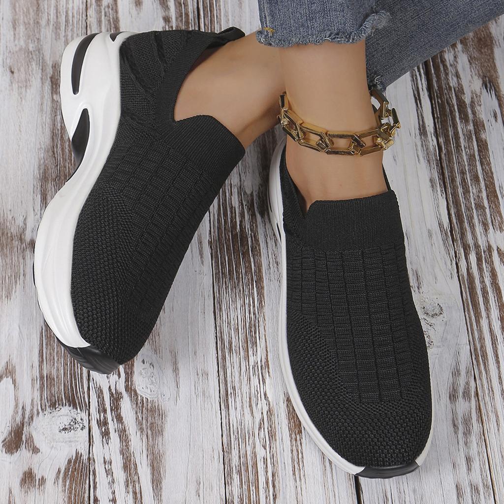 Europe and The United States Big Yards Shoes Casual Flyknit Set Foot Spring and Autumn Single Shoes Female New Thick Bottom Slope with Women's Shoes