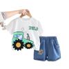 Boys' Summer 2025 Cartoon Tractor Short Sleeve & Shorts Set