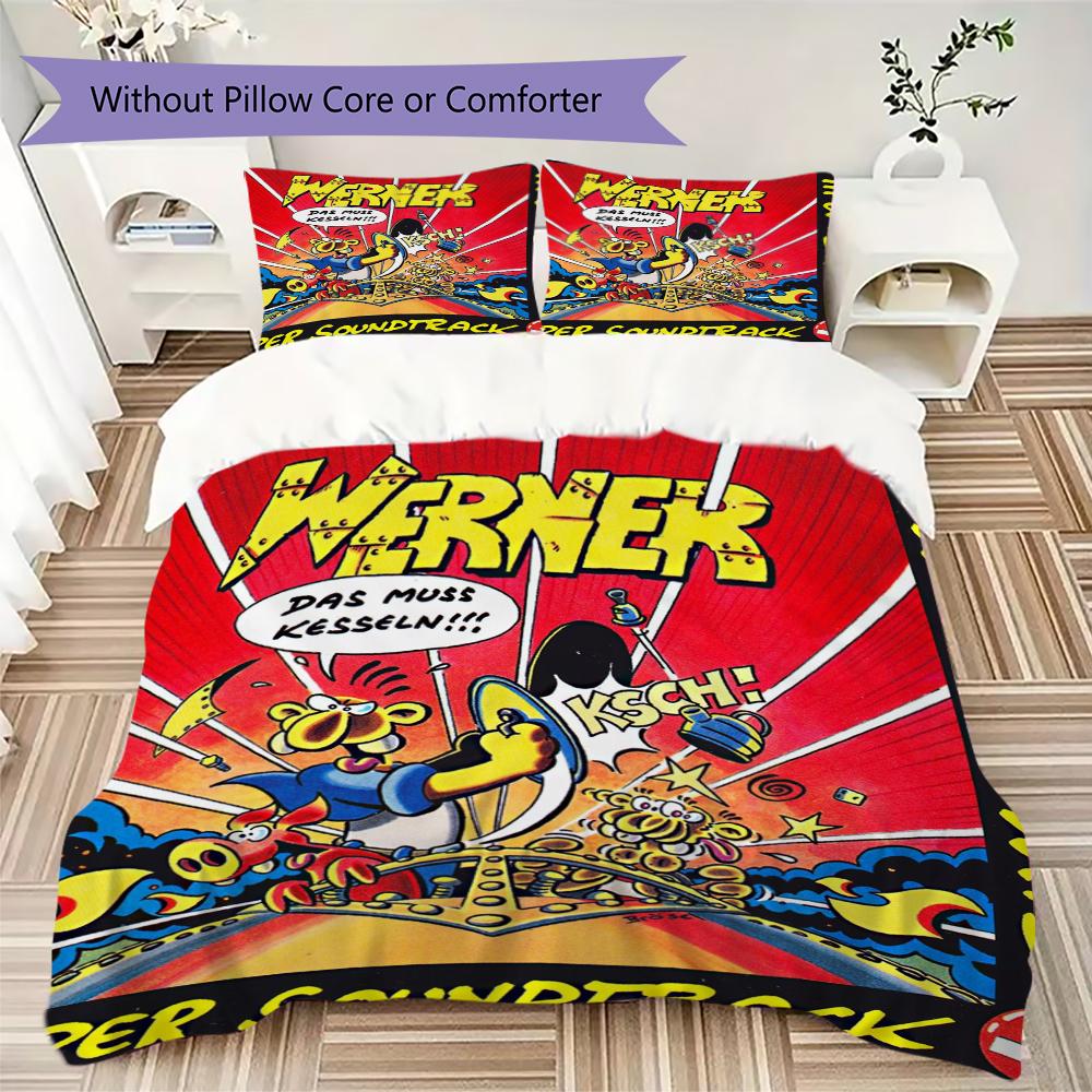 Werner Comic Pattern Bedding uilt Set uilt Cover Pillowcase Home Decoration Birthday Gift (1 * duvet cover + 2 * pillowcase without core)245