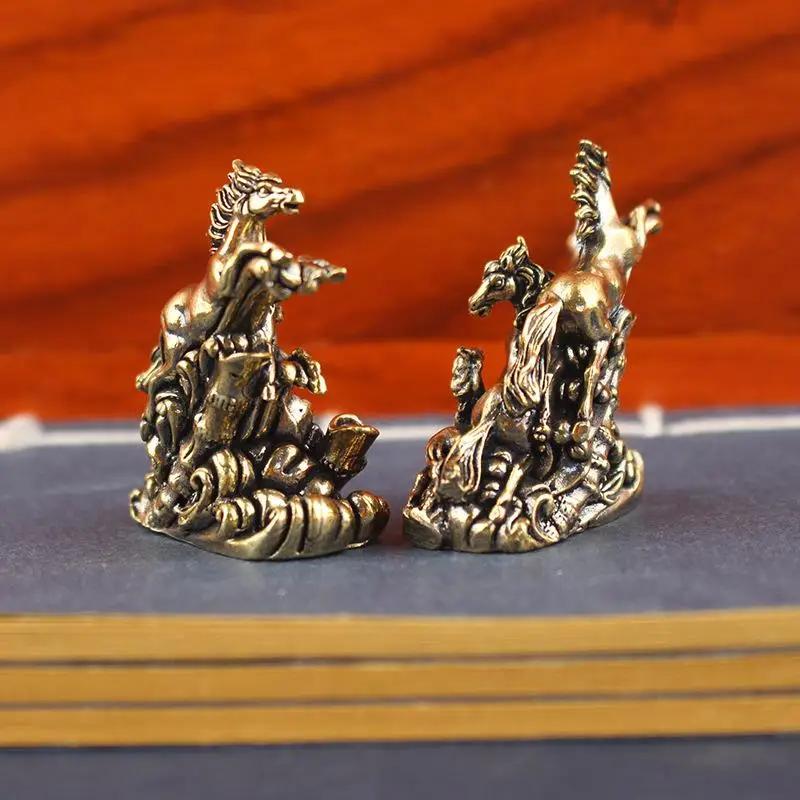 Vintage Solid Brass Galloping Horses Statue Feng Shui Chinese Figurine Retro Desktop Office Decor Collectible Art Ornament