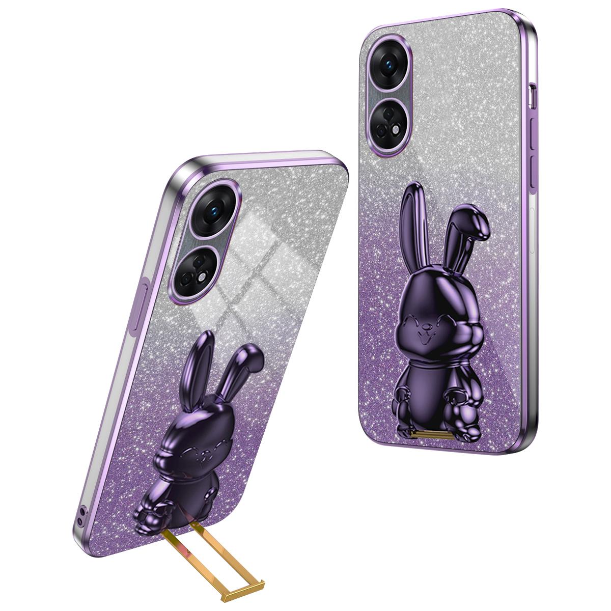 

Чехол для сотового телефона Oppo Reno8 T 4G с блестящей выдвижной подставкой ПК + чехол из ТПУ для защиты от падения Purple