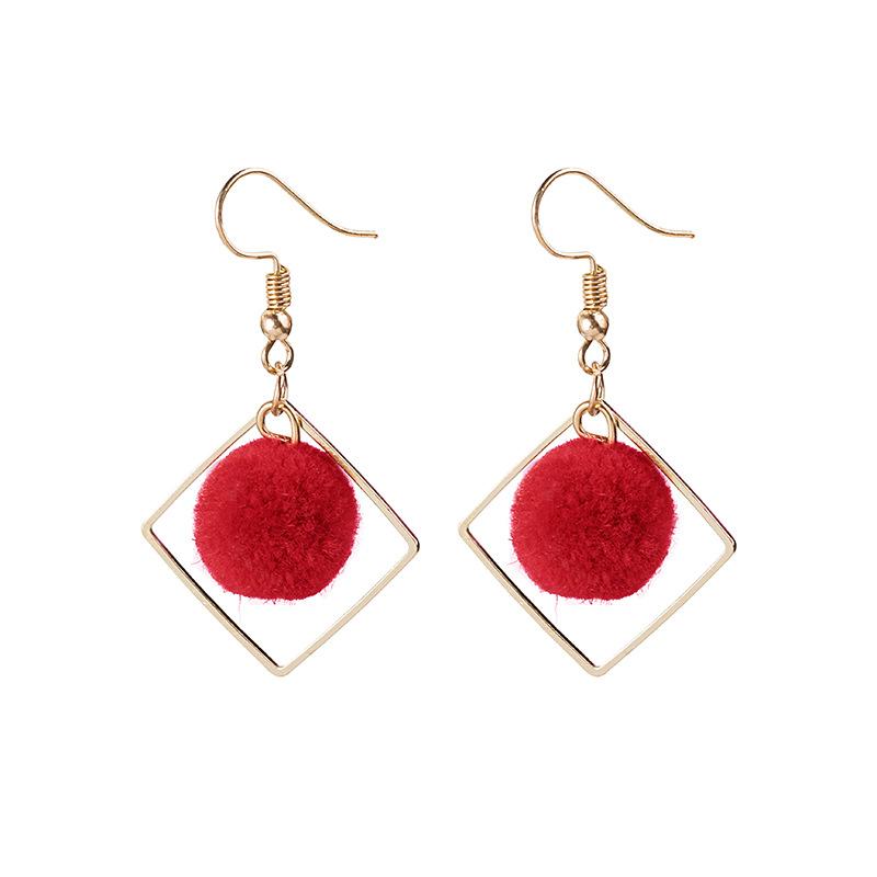 The Same Hairball Stud Earrings, Geometric Rhombus Multi-Color Hairball Earrings.