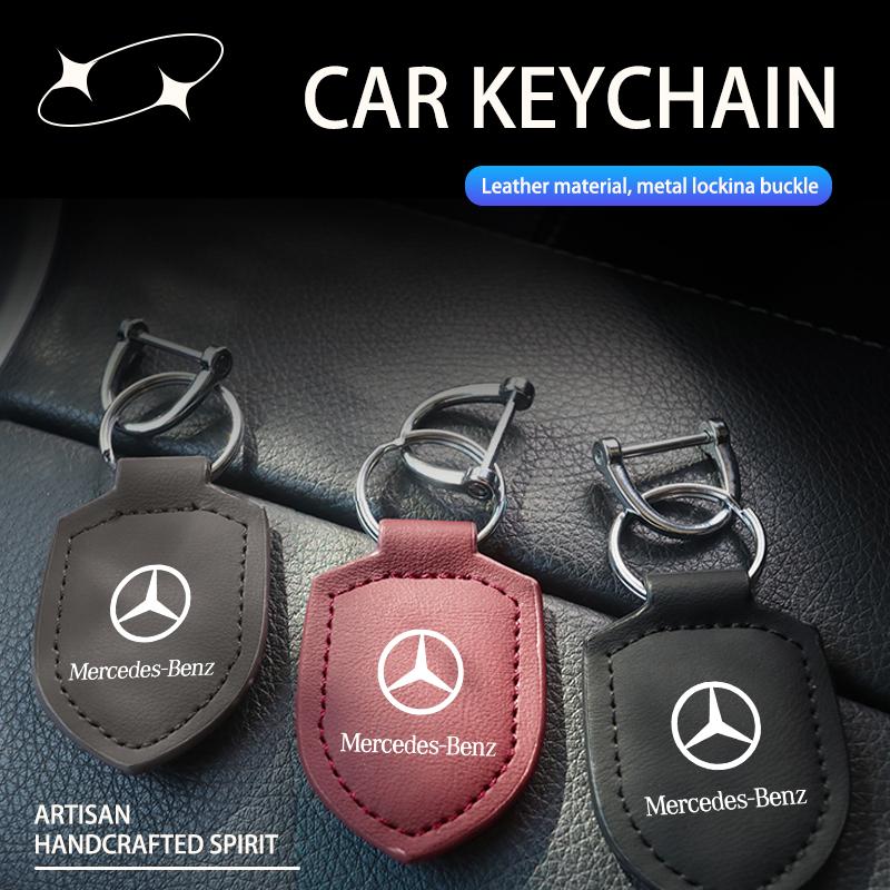 CDX1 Hot 2026 New For Benz Car Keychain Key Holder Shield Leather Key Rings Pendant For Mercedes Benz W202 W212 W126 W140 W168 W177 C