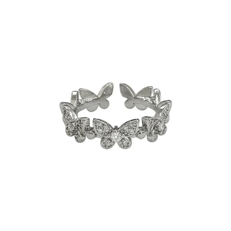 Silver Diamond Butterfly Open Ring: Original Women's Design, Super Shiny with a Gentle, Cool Style.