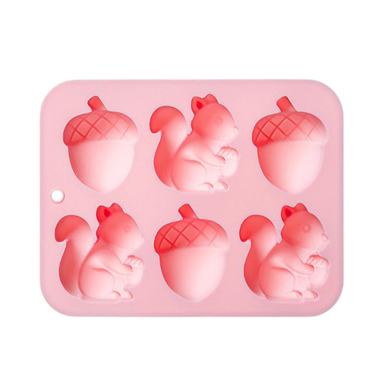 

6-Hole Squirrel Oak Cake Silicone Molds Autumn Harvest Festival Ice Grid Chocolate Baking Mould Cake Decorating Tools розовый