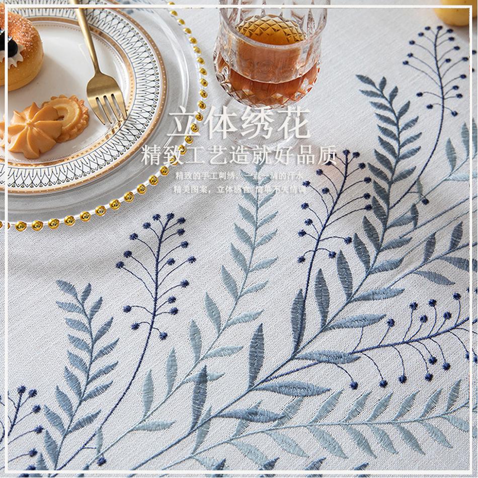 Round Embroidery Tablecloth Cotton Linen Flower Dust Proof Table Cover, for Kitchen Dining Room,Party,Birthday Tabletop Decor