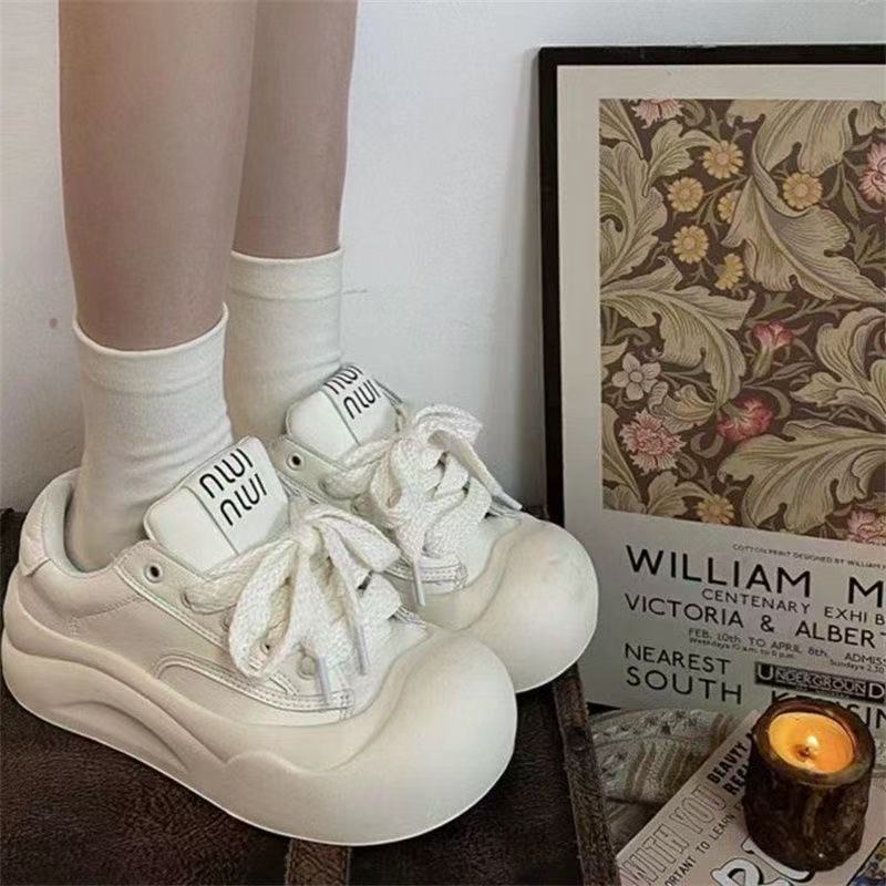 Big head ugly cute bread shoes year autumn thick soles increase height round head casual