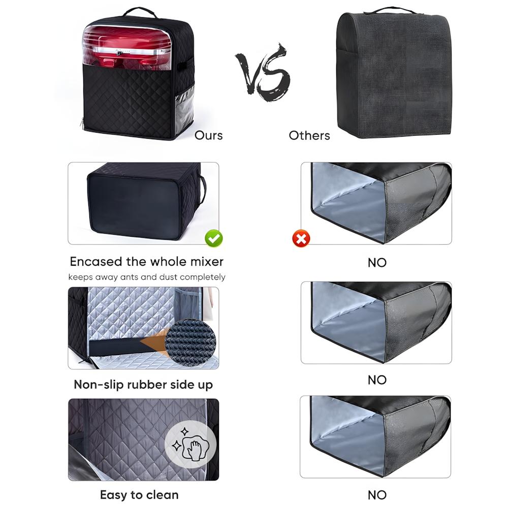 Stand Mixer Cover with Sliders Base, Compatible with KitchenAid Mixers (6/7/8 Quart), Storage Bag with Pockets for Attachments