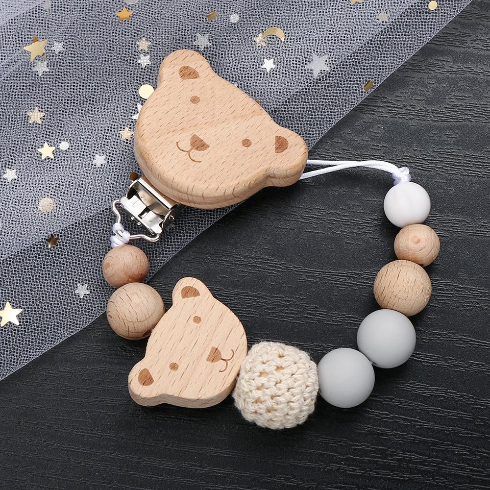 New Wood Chew Silicone Beads Pacifier Clips Dummy Chain Holder Newborn Soother Chains Nipple Holder Infant Teething Toys Gifts