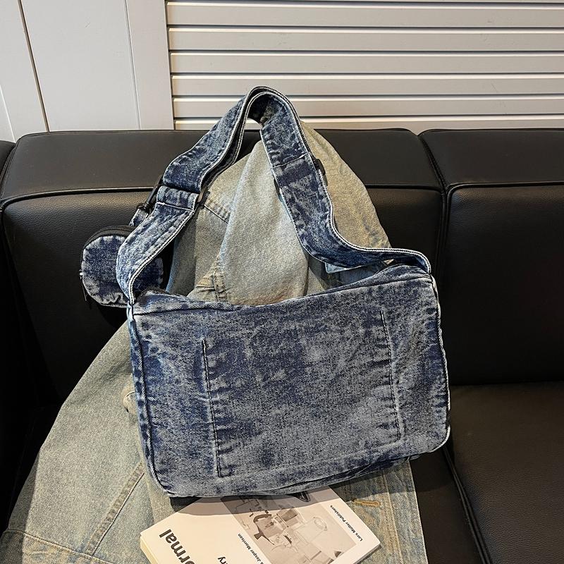 Solid Color Crossbody Bag Underarm Bag Women Denim Bag Commuter Shoulder Bag