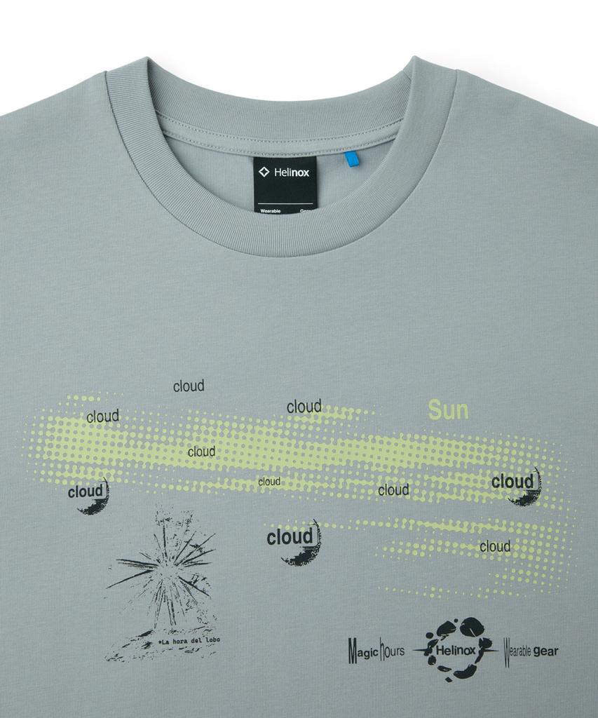 Hellinogseuweeo Magic Hours Cloud & Sun Short Sleeve T-Shirt_Light Grey