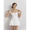 White First Date Sweet French Super Fairy Romantic Slim White Dress Embroider Square Collar Slimming Tight Waist Suspender Dress Dress